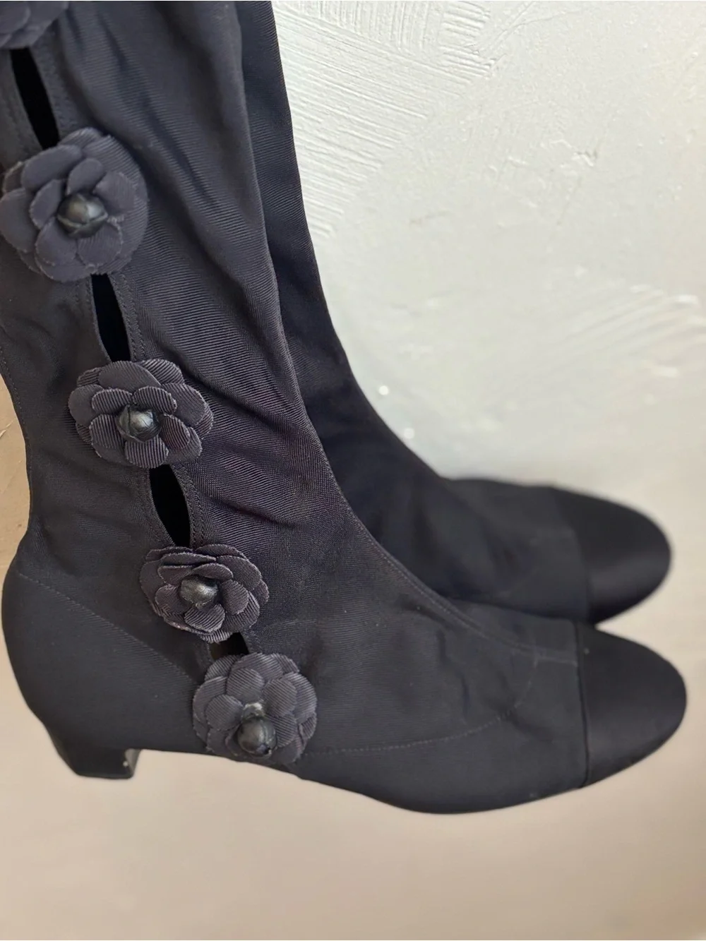 Chanel Camellia Flower Boots -thigh, highs black signature
